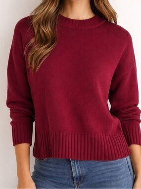 GAP Cropped Ribbed Sweater Red Crewneck Cotton Blend Size M NWT
